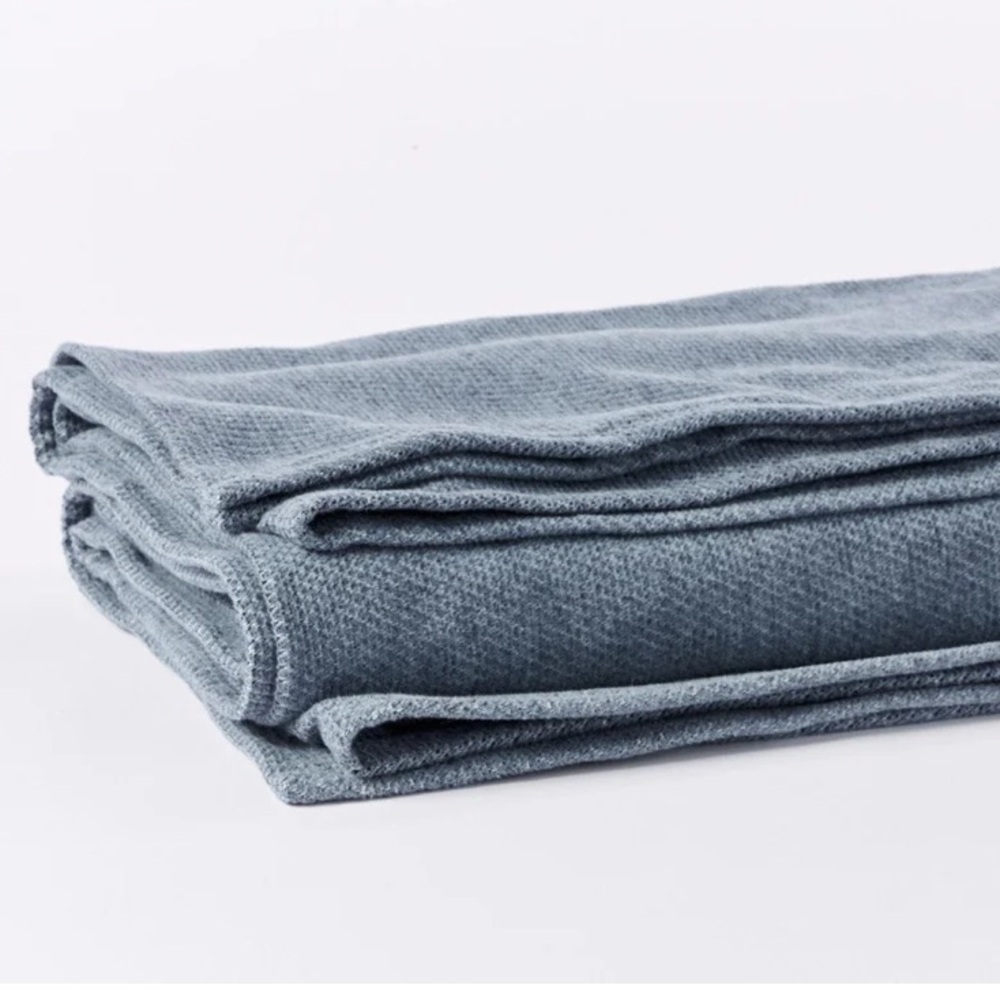 Coyuchi Sequoia Blue Washable Organic Cotton and Wool Throw
